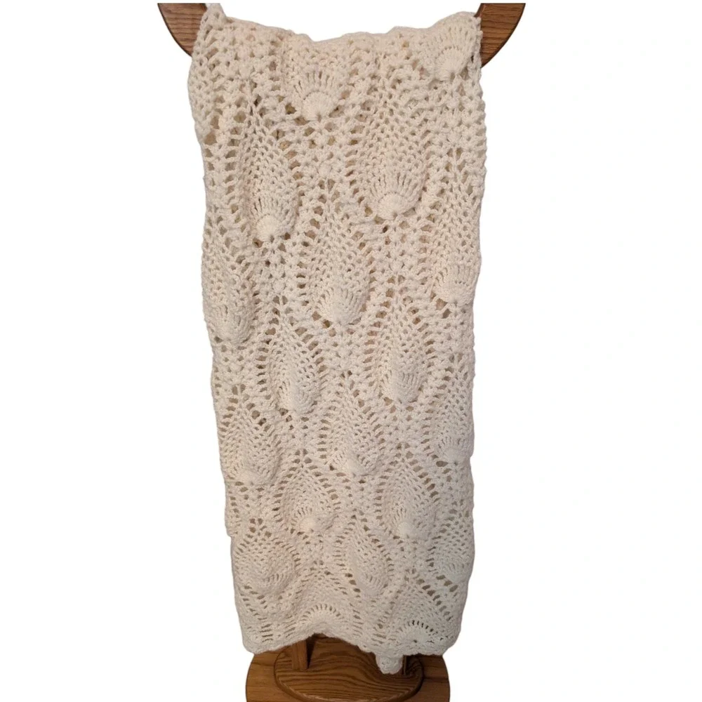 Handmade Crochet Throw Blanket Pineapple Stitch Cream Off White Scalloped 43x60